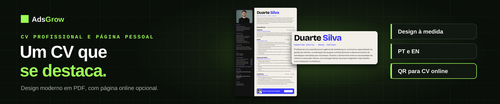 CV profissional em PDF e página pessoal online