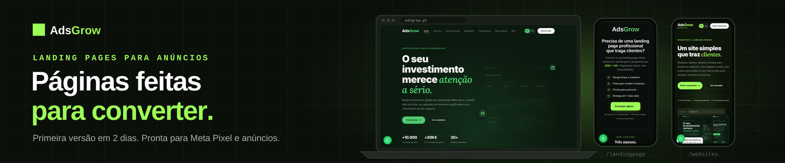Landing page moderna e pronta para campanhas de anúncios